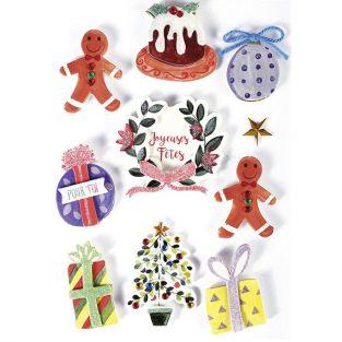 10 stickers 3D - Décorations de Noël 5 cm