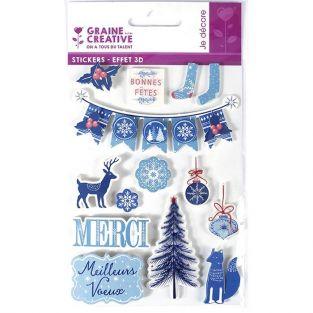 3D Christmas stickers x 14 - Frosted Winter 10,5 cm
