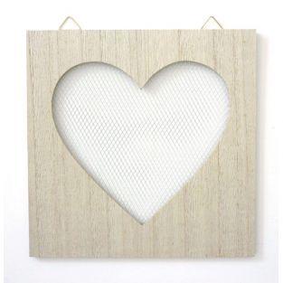 Tableau en bois déco grillage cœur - 20 cm x 20 cm