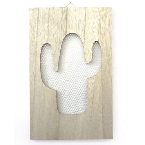 Tableau en bois déco grillage cactus - 15 cm x 24 cm