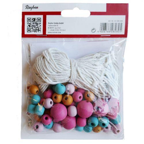 Wooden colored beads and yarn for Macrame