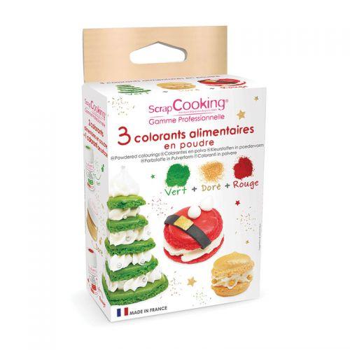 3 powder food colourings green, red & golden - Christmas Edition
