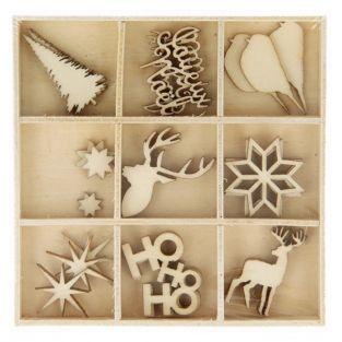 Coffret de 27 mini décorations en bois de Noël
