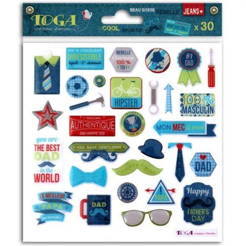 30 stickers epoxy pour scrapbooking - 100% Masculin