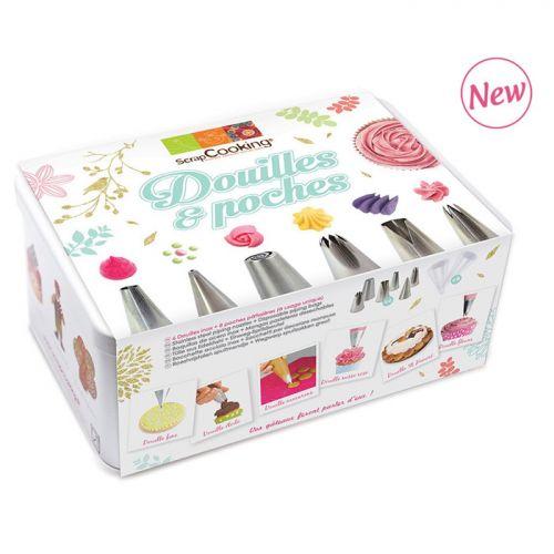 Pastry box - 6 stainless steel nozzles and disposable icing bags