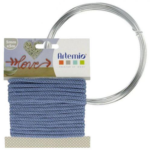 Blue knitting yarn 5 mm x 5 m + aluminium wire
