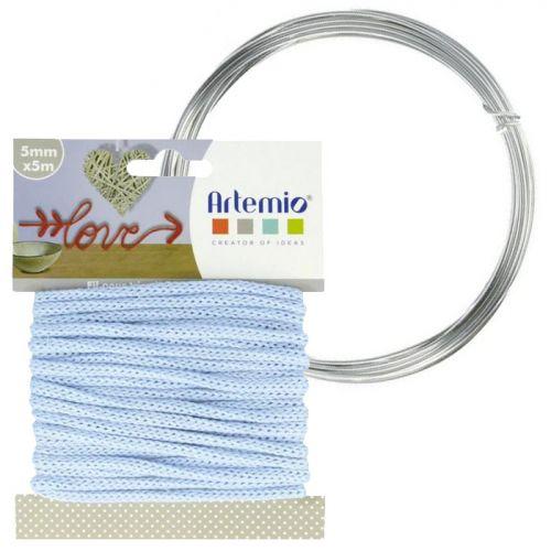 Light blue knitting yarn 5 mm x 5 m + aluminium wire