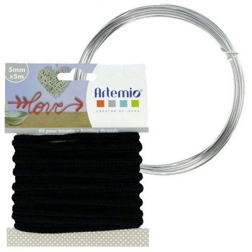 Black knitting yarn 5 mm x 5 m + aluminium wire