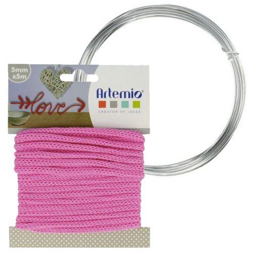 Fucsia knitting yarn 5 mm x 5 m + aluminium wire