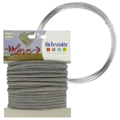 Gray knitting yarn 5 mm x 5 m + aluminium wire