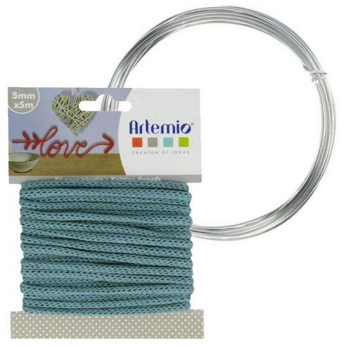 Turquoise blue knitting yarn 5 mm x 5 m + aluminium wire