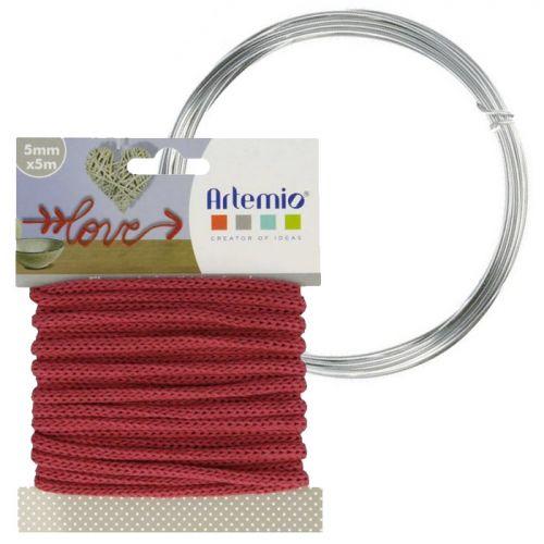 Red knitting yarn 5 mm x 5 m + aluminium wire