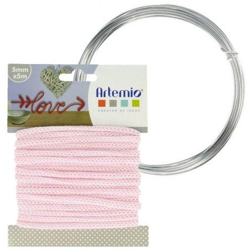 Pink knitting yarn 5 mm x 5 m + aluminium wire
