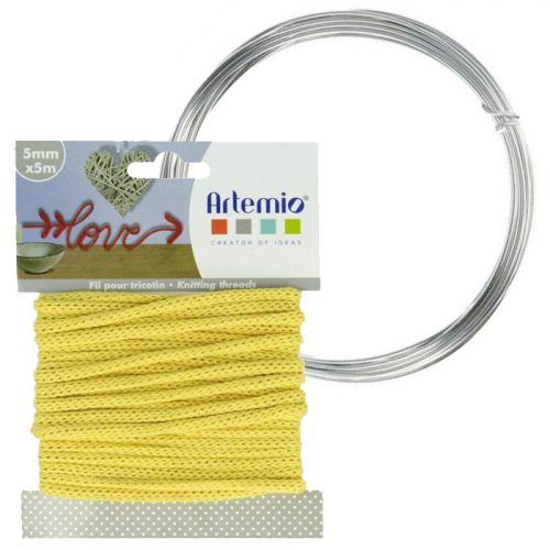 Yellow knitting yarn 5 mm x 5 m + aluminium wire