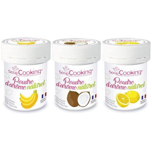 Kit 3 aromas alimentarios naturales en polvo - Plátano-coco-limón Kit 3 aromas alimentarios naturales en polvo - Plátano-coco-limón