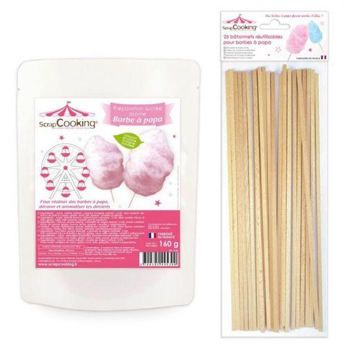 Pink cotton candy preparation 160 g + 25 wooden sticks