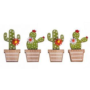 4 autocollants en bois Cactus 6,5 cm