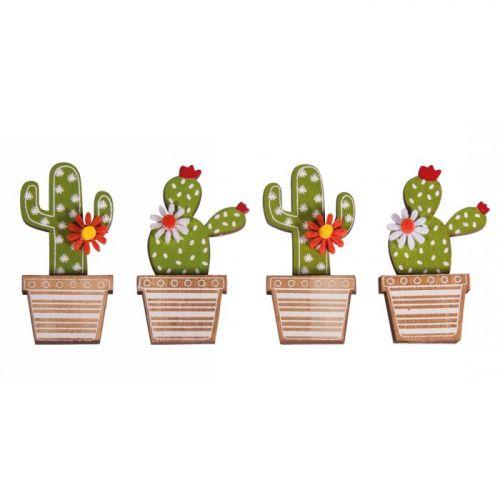 4 wooden stickers Cactus 6.5 cm