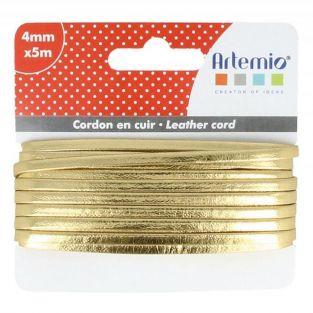 Leather lace 5 m x 4 mm - gold