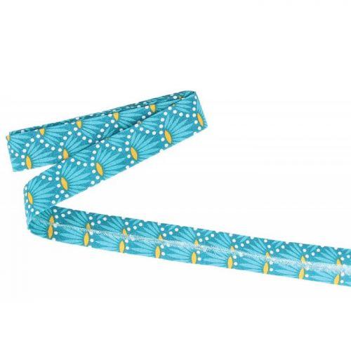 Sewing Bias 3 m x 20 mm - light blue with flowers