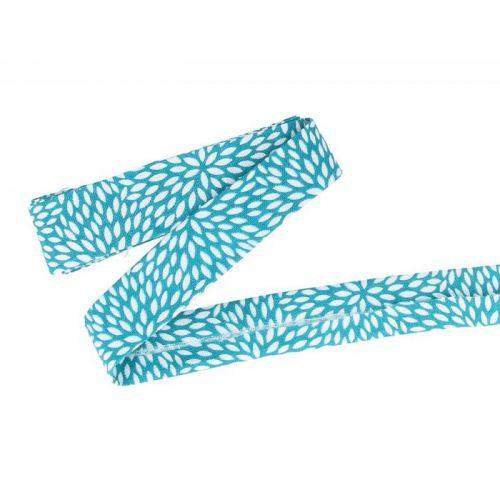 Sesgo de costura 3 m x 20 mm - Azul claro con pétalos blancos
