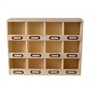 12-slot wooden storage shelf