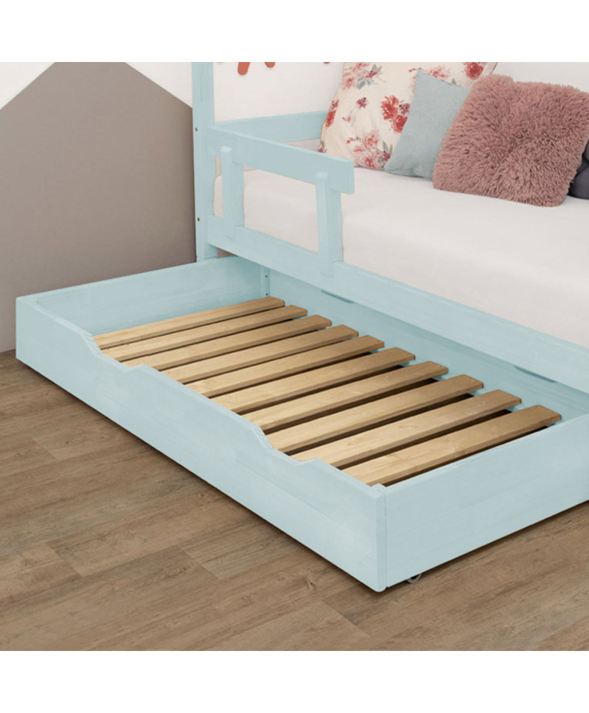 Cajón de cama 120 x 190 con somier BUDDY - azul claro