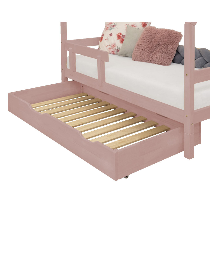 Cajón de cama 120 x 190 con somier BUDDY - rosa pastel