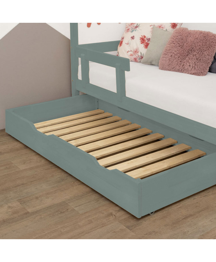 Cajón de cama 90 x 190 con somier BUDDY - verde salvia