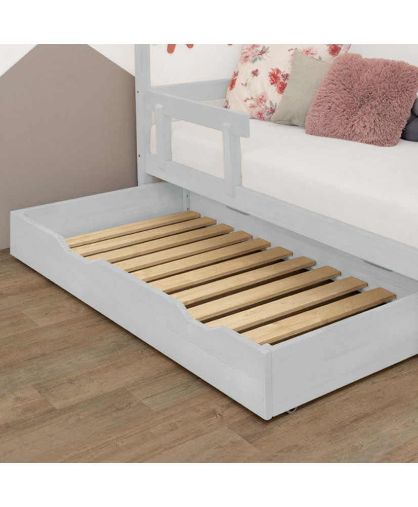 Cajón de cama 90 x 180 con somier BUDDY - gris claro