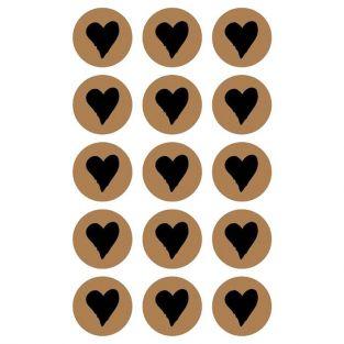 60 round stickers Ø 2,6 cm with black heart