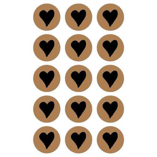 60 stickers ronds Ø 2,6 cm avec coeur noir