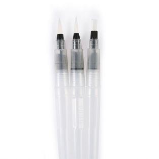 Set of 3 paint brushes with water tank - 2 round and 1 flat