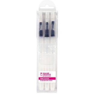 Set of 3 paint brushes with water tank - 2 round and 1 flat