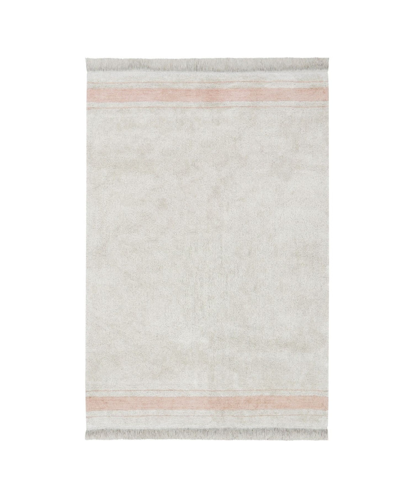 Beiger waschbarer Teppich mit rosa Streifen 90 x 130 cm