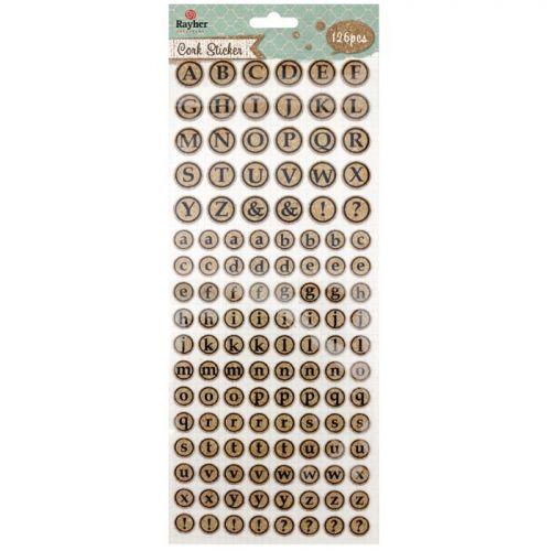 Round cork stickers - Alphabet in uppercase and lowercase letters