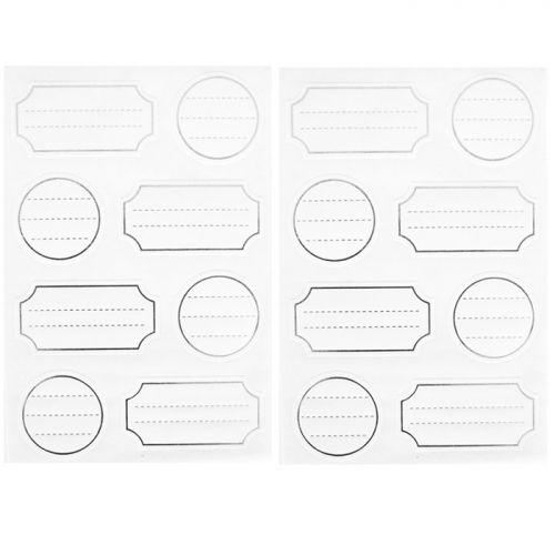 128 white adhesive labels with silver outline