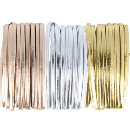 3 leather cords 5 m x 4 mm - gold, silver, copper