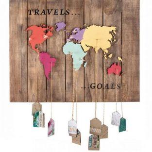 Mapa del mundo de madera 42 x 29,7 cm + pintura de tiza 3 colores