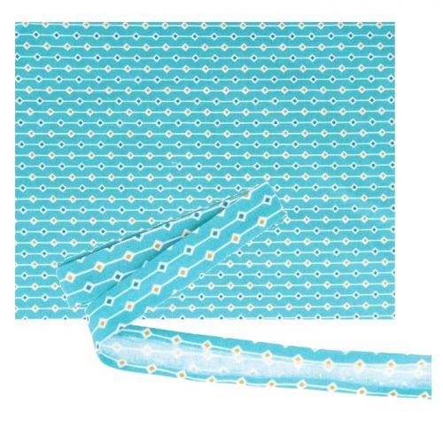 Fabric 55 x 45 cm & sewing bias 3 m x 2 cm - Light blue with orange & blue lozenges