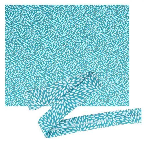 Fabric 55 x 45 cm & sewing bias 3 m x 2 cm - Light blue with white petals