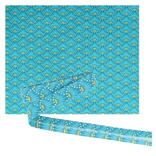 Fabric 55 x 45 cm & sewing bias 3 m x 2 cm - Light blue with flowers