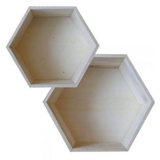 2 étagères hexagonales en bois - 27 x 23,5 cm et 30 x 26,5 cm