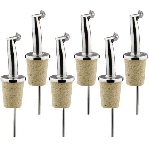 6 bottle pourers with cap - stainless steel & cork