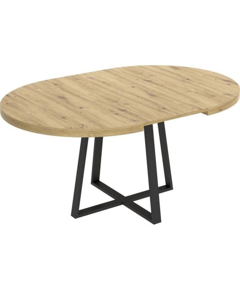 Table ronde extensible DUNA - 4 à 6 personnes - Décor chêne - 110 x 110/152  x hauteur 77 cm