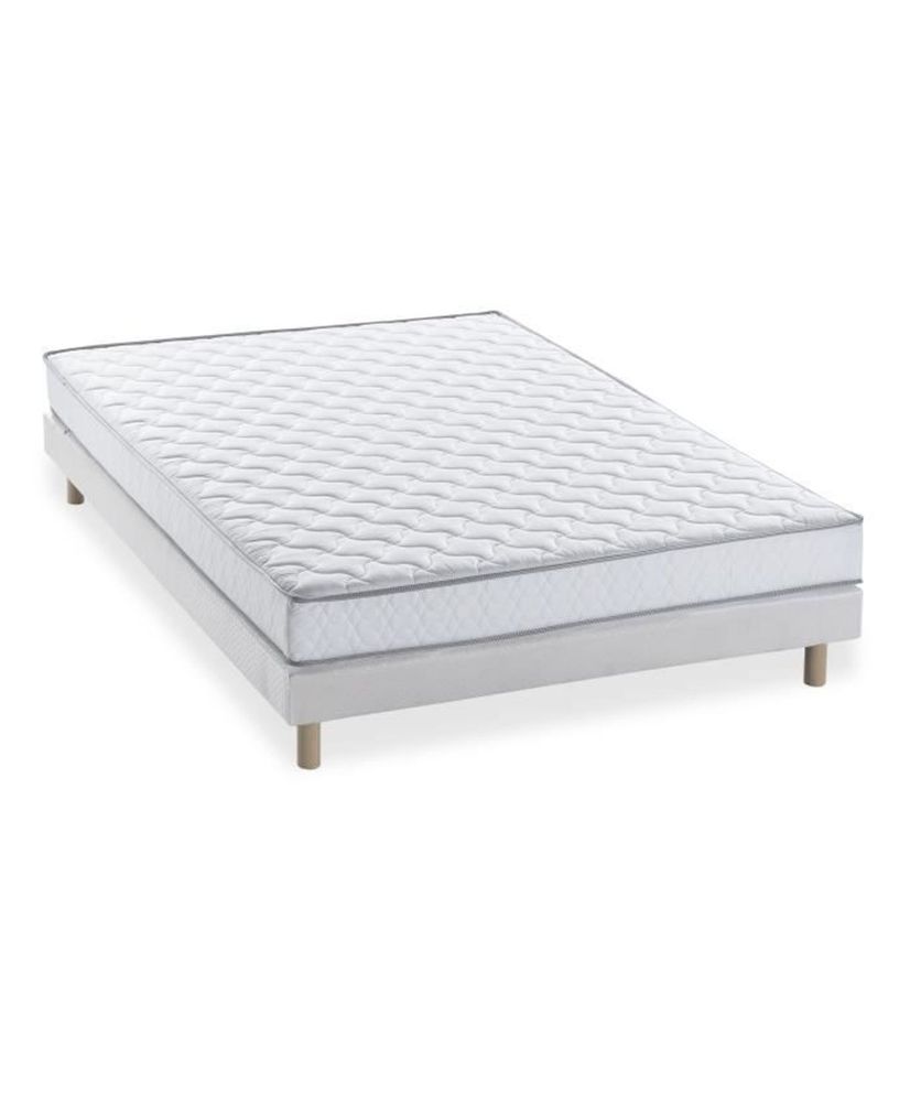 Matelas mousse ferme 140 x 190 14 cm + Sommier + Couette + 2 oreillers 60 x  60 cm