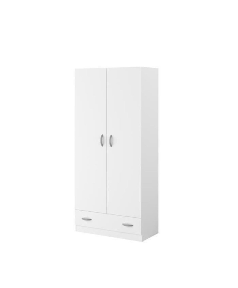 Armoire 2 portes battantes panneaux de particules + 1 tiroir - Décor blanc  78 x 38 x Hauteur 170 cm