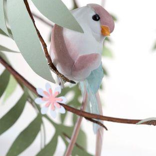 6 pájaros decorativos con plumas - colores pastel