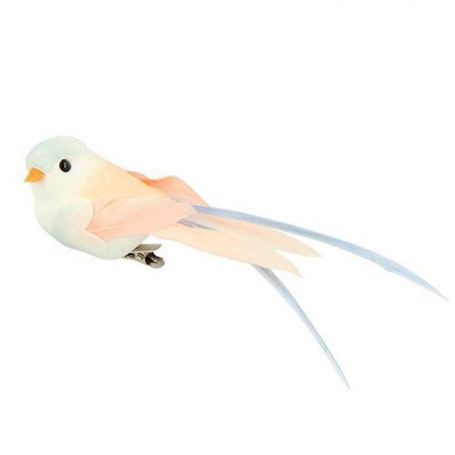 6 decorative feathered birds - pastel colors