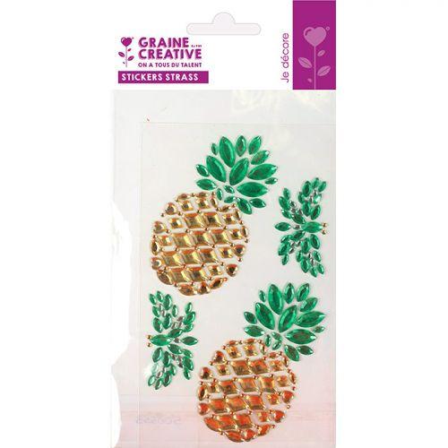 4 stickers strass 15 x 9,5 cm - Ananas
